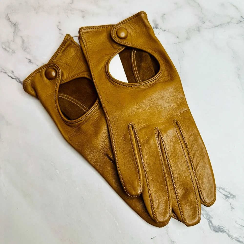NEW! Seymoure Camel Italian Leather Original Washable Driver Gloves